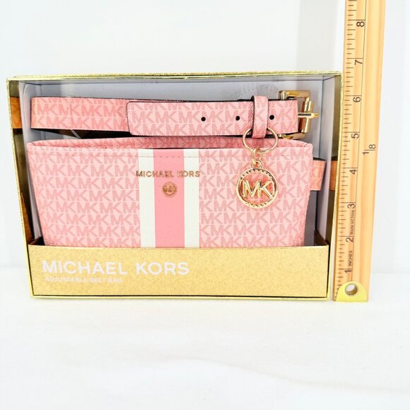 NWT Michael Kors Women's Primrose Pink Adjustable Logo Belt Bag With Stripe S/M - Picture 8 of 8